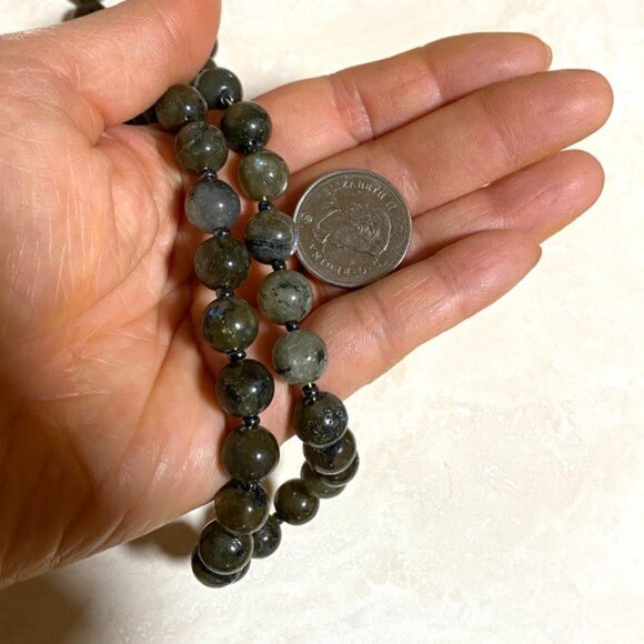 Natural Dark Labradorite Large Genuine Gemstone Classic Beaded Necklace - Picture 15 of 15